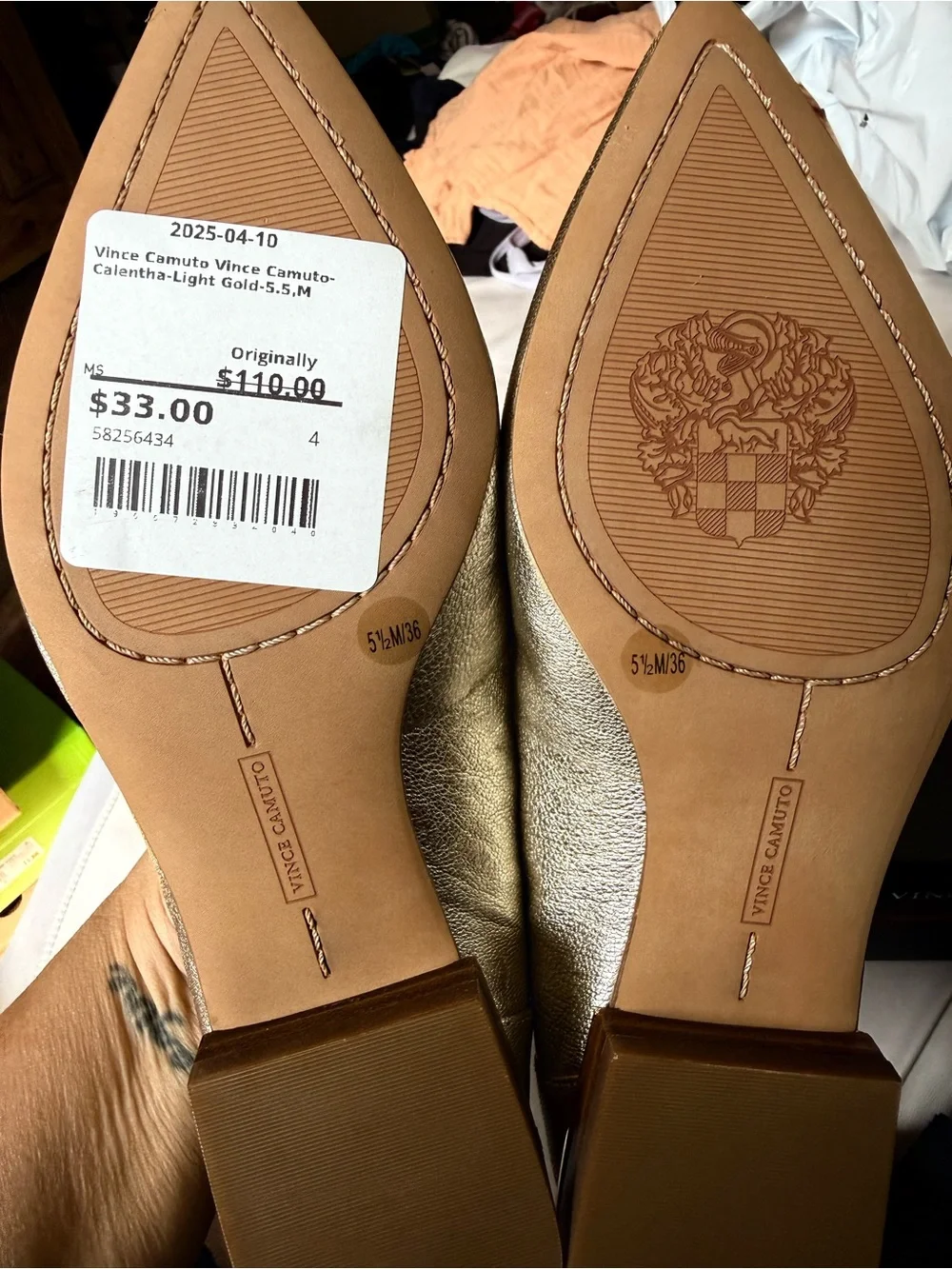 Vince Camuto Metallic Gold Pointed Loafers - Shimmering Gold